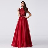 创意狐红色结婚礼服长款 高领修身敬酒服 蓬蓬裙新娘装晚装30982