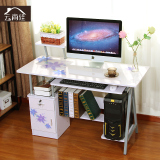 简易台式电脑桌家用书桌带书架柜子简约电脑桌台式1.2米办公桌木