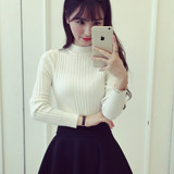 2016秋装新款韩版修身半高领长袖针织衫女纯色套头毛衣打底衫