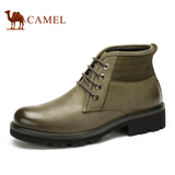 camel骆驼男鞋 新款男士日常休闲圆头皮靴 系带短筒男靴