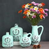 美式乡村地中海青瓷玉绿Country系列字母T/H创意花瓶摆件配仿真花
