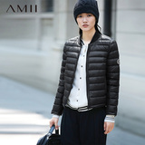 Amii[极简主义]2016冬立领绣章修身短款大码轻薄90白鹅绒羽绒女
