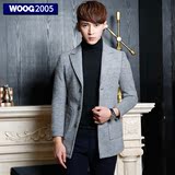 WOOG2005韩版修身2015冬季男士毛呢大衣青年中长款潮妮子外套男装