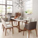 马氏皇庭 大理石餐桌椅组合 简约现代北欧长饭桌客厅家具实木餐桌