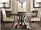 美式乡村实木餐桌椅组合法式复古做旧圆餐桌简约现代餐台欧式家具
