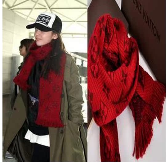 香港代购正品 lv围巾路易威登女披肩秋冬羊毛绒红色围巾m72432