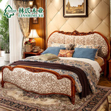 林氏木业美式乡村布床软靠布艺床1.8米双人床时尚卧室组合BF3A*