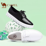 Camel/骆驼女鞋 休闲舒适水染牛皮低跟系带单鞋2016年新款小白鞋