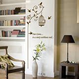 爱情客厅厨房餐厅走廊玄关贴树鸟笼英文字母贴花PVC单色墙贴纸花