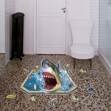 海底世界鲨鱼3D效果地面贴可移除墙贴纸儿童房卧室客厅背景地板贴