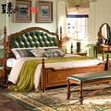 美式乡村双人皮床 实木床1.8米卧室家具 仿古小户型公主床HGMS06