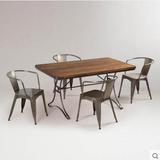 北欧 美式乡村仿古做旧实木餐桌铁艺餐桌长方形咖啡厅餐桌椅组合