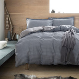 宜家风纯棉四件套1.8m床简约条纹床上用品1.5m床双人床单被套套件