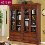 瑞福祥美式实木做旧书柜书架 欧式书房储物柜 组合带门书柜AI219