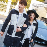 韩版修身冬季情侣装棉衣中长款麂皮绒羊羔毛男女青年加厚外套学生