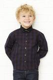 现货特价！英国NEXT正品童装代购男童深蓝格子衬衫+领结两件套装