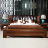 中式实木床1.8米 真皮床 双人床2米2.2米大床 全实木胡桃木床别墅