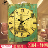 个性美式复古挂钟创意钟表客厅木质挂表方形现代餐厅咖啡厅装饰品