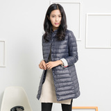2015冬季新款韩版轻薄小立领中长款羽绒服女修身简约羽绒外套大码
