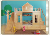 彩色实木滑梯梯柜儿童松木床上下铺两层双层床子母床森林小屋床