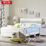 现代中式全实木床白色1.2米儿童床高箱橡木婚床1.5米双人床公主床