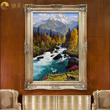 恒美手绘油画欧式风景风水画JF32办公室别墅客厅玄关壁炉装饰画框