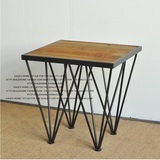 热卖复古铁艺休闲桌做旧茶几边桌创意简约方形实木面桌子餐桌黑色