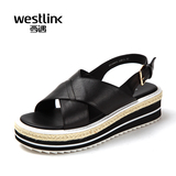 Westlink西遇女鞋2016夏季新款真皮中跟平底增高厚底凉鞋女夏潮ZG