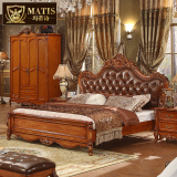 玛蒂诗欧式软靠背双人床美式雕花复古大床1.5M 1.8米实木真皮床