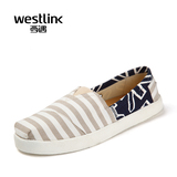 Westlink/西遇2016夏季新款 条纹平底玛丽鞋一脚蹬帆布鞋男单鞋