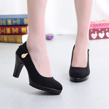 老北京布鞋新款时尚工装女单鞋舒适粗高跟职业女鞋黑色工作礼仪鞋