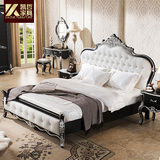 凯哲家具 欧式床双人床1.8米雕刻实木高箱储物床 新古典卧室床