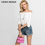 Vero Moda2016秋冬新款一字领插肩花苞袖纯色女式T恤|316330012