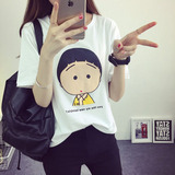 夏季韩版新款大码显瘦卡通樱桃小丸子图案印花字母学生短袖T恤女