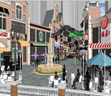 SU草图大师素材sketchup建筑模型商业街 欧式风格商业街立面欧式
