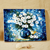 自油自画数字编码DIY数字油画花卉植物带内框蓝色花瓶与 蓝调雏菊