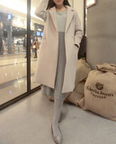 韩国代购女装冬季新款韩版气质纯色长款毛呢外套腰带羊绒羊毛大衣