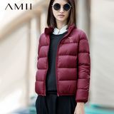 Amii极简女装冬季轻薄舒适麋鹿印花立领羽绒服女短款简约拉链外套