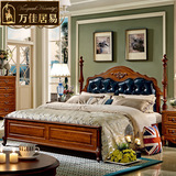 美式皮艺床卧室家具1.5欧式双人床1.8米实木床高箱储物床复古婚床