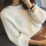 2016韩国秋冬装韩版纯色一字领兔毛套头毛衣女长袖针织衫女上衣