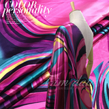 个性彩色大波浪抽象仿真丝服装面料/DIY连衣裙上衣旗袍和服布料绸