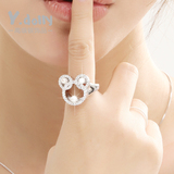 YD镶嵌施华洛世奇锆石银戒指 女925银饰品淡水珍珠米奇戒指R3001