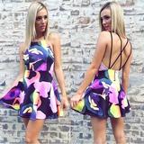 2015 Women colorful print sleeveless party sexy mini dress
