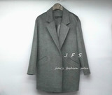 JFS原创定制 中长款 双排扣西装领羊毛外套灰色 粉色羊绒毛呢大衣