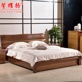 特价实木家具储物高箱床胡桃木纯原木床1.5 1.8米黄金胡桃双人床