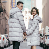 新款百搭纯色个性保暖时尚男女潮情侣装冬装中长款棉衣外套棉大衣