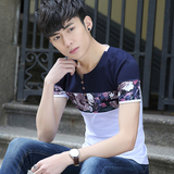 夏天韩版潮牌个性青年t恤男短袖圆领修身半截袖体桖男生小衫上衣