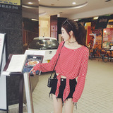 2016韩国秋装新款女装韩版个性宽松条纹街头感长袖T恤原宿bf风潮
