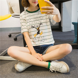 韩国东大门夏季女装宽松显瘦条纹短袖t恤 学生休闲半截袖简约上衣
