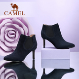 Camel/骆驼女鞋 简约优雅 秋冬款羊绒松紧带小尖头高跟短靴